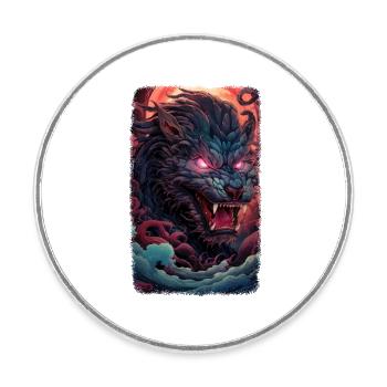 Spirit Wolf Fuchs Ästhetischer Japanischer Kitsune - Runder Kühlschrankmagnet - Weiß - Vorne
