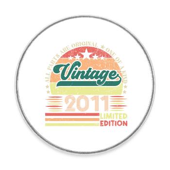 Cadeau d’anniversaire Retro 2011. Vintage 2011. - Magnet rond - blanc - Devant