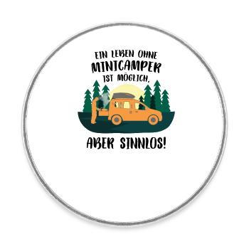 Minicamper SINNLOS Camping-Camper Microcamper - Runder Kühlschrankmagnet - Weiß - Vorne
