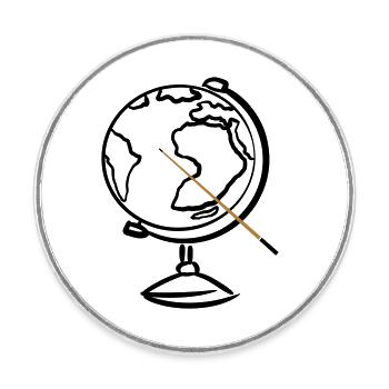 Globe with pointer. Geography. Geography Teacher - Round  fridge magnet - white - Front