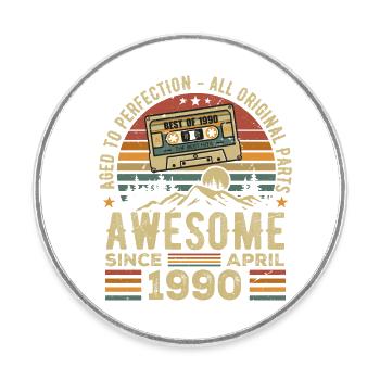 April 1990 Vintage Retro Birthday Gift - Round  fridge magnet - white - Front