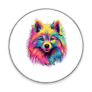 Wasserfarben Farbenfroher Japan Spitz - Runder Kühlschrankmagnet - Weiß - Vorne