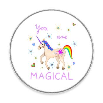 Cute Unicorn Magical Unicorns Rainbow Girl - Round  fridge magnet - white - Front