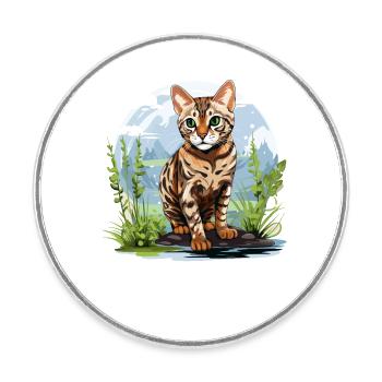 Bengal Cat Bengalkatze - Runder Kühlschrankmagnet - Weiß - Vorne
