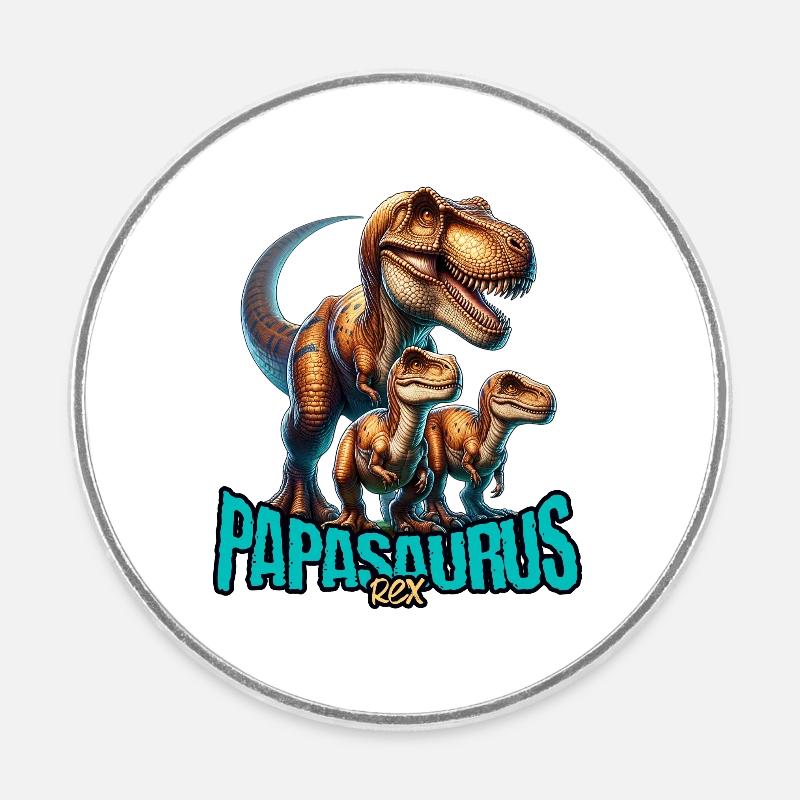 Papasaurus Rex - Round fridge magnet - white