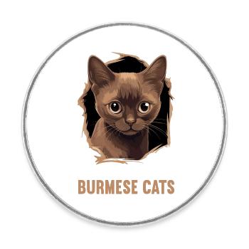 Burmese Cat Burma Katze - Round  fridge magnet - white - Front