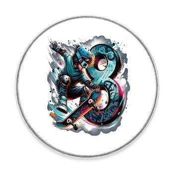Skateboard Skater Design Für 8 Jahre Jungen - Runder Kühlschrankmagnet - Weiß - Vorne