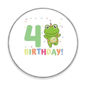 Frog for 4th birthday children four years old - Round  fridge magnet - white - Front
