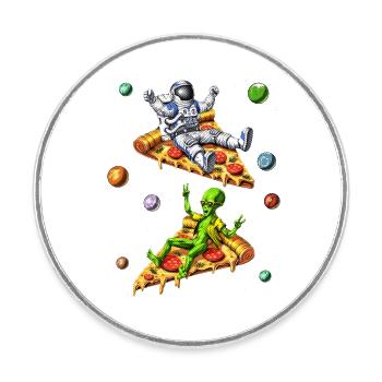 Astronaut And Alien Riding Pizza - Round  fridge magnet - white - Front