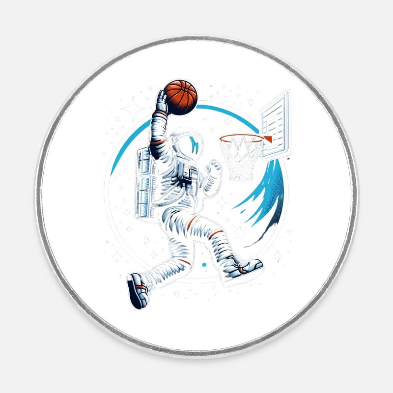 Astronaute faisant du slam dunk basketball - Magnet rond - blanc