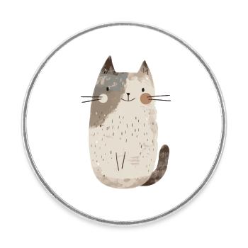 Niedliche skurrile Katzenillustration - Entzückendes Tier - Runder Kühlschrankmagnet - Weiß - Vorne