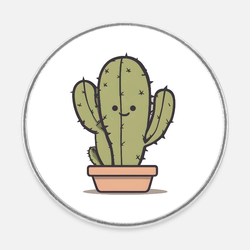Cactus joyeux - Magnet rond - blanc