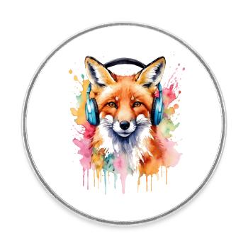 Fuchs Kopfhörer Musik Bunt Tier Design Print - Runder Kühlschrankmagnet - Weiß - Vorne