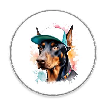 Doberman Snapback Cap Dog Funny Design Print - Round  fridge magnet - white - Front