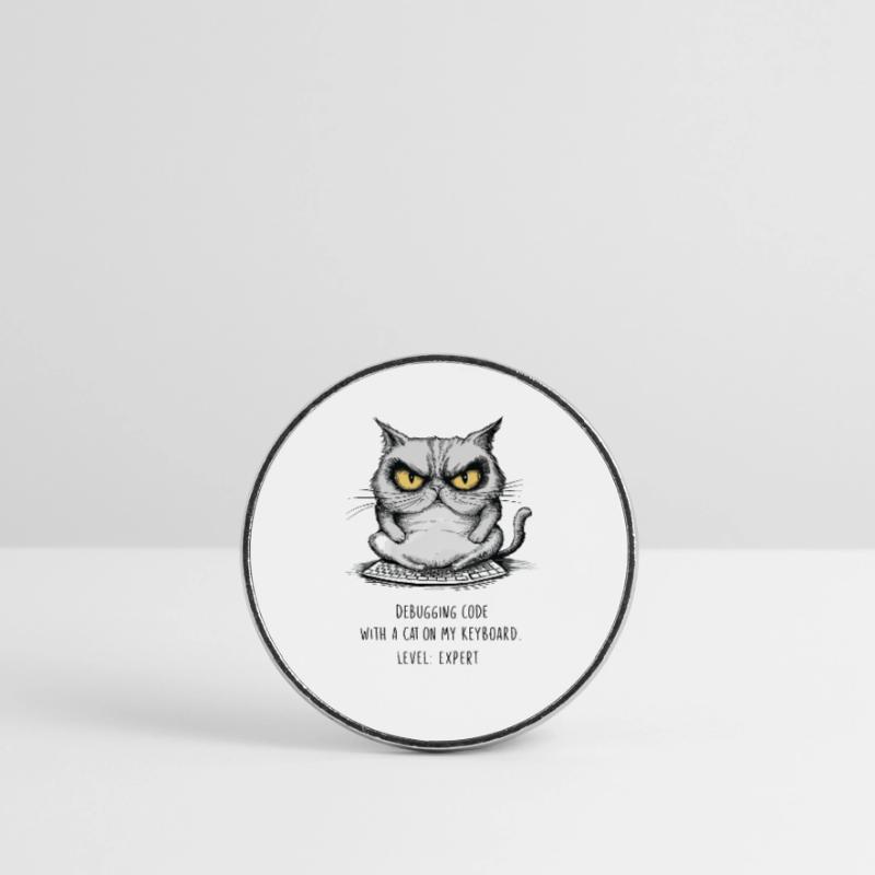 Debugging Code Cat Keyboard Expert Humor Round  fridge magnet