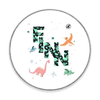 FINN - Beautiful boy name with dinosaur - Round  fridge magnet - white - Front