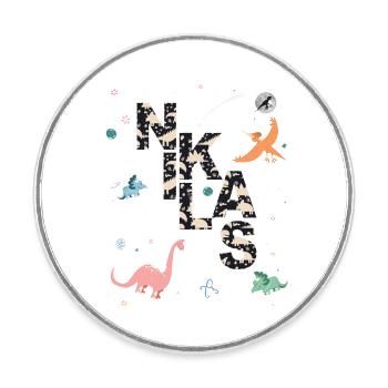 NIKLAS - Schöner Jungen Name mit Dinosaurier - Runder Kühlschrankmagnet - Weiß - Vorne