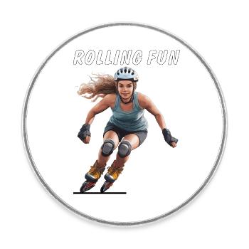 FRAU ROLLSCHUHE ROLLING FUN - Runder Kühlschrankmagnet - Weiß - Vorne