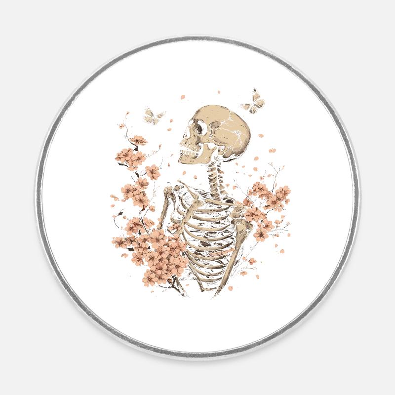 Fleurs squelettes - Magnet rond - blanc