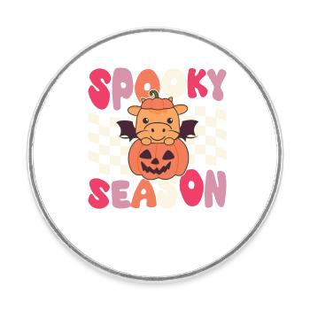 Dragon Halloween Groovy Pumpkin Spooky Season - Round  fridge magnet - white - Front