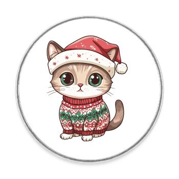 Cat Christmas Comic - Round  fridge magnet - white - Front
