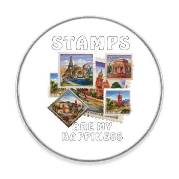 STAMPS ARE MY HAPPINESS - Round  fridge magnet - white - Front