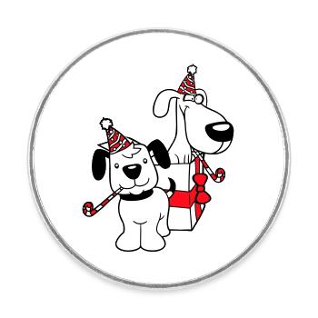2 chiens anniversaire cadeau fête chapeau célébrer crapaud - Magnet rond - blanc - Devant