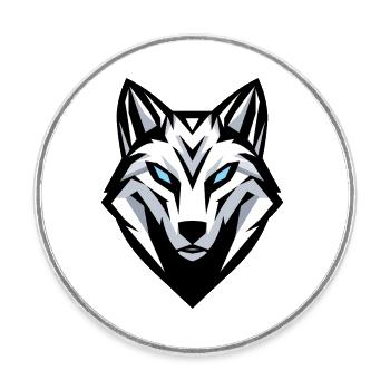 Logo tête de loup, symbole, emblème, tatouage - Magnet rond - blanc - Devant