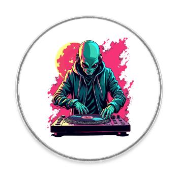 Alien Ausserirdischer DJ Musik - Runder Kühlschrankmagnet - Weiß - Vorne