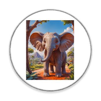 super cute african animals– elephant - Round  fridge magnet - white - Front