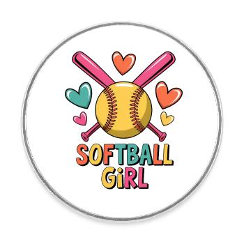 Softball Girl Mädchen Lustiges Softball Geschenk - Runder Kühlschrankmagnet - Weiß - Vorne