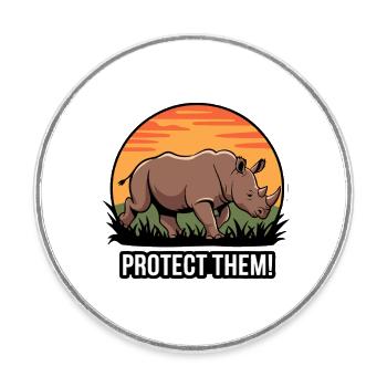 PROTÈGE-LES, RHINOCÉROS - Magnet rond - blanc - Devant