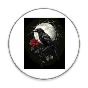 Rabe Rose Mond Düster Gothic Schwarze Krähe - Runder Kühlschrankmagnet - Weiß - Vorne