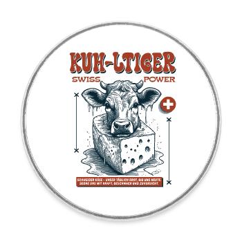 Kuh & Käse Shirt: Schweizer Ländlerfreude pur - Runder Kühlschrankmagnet - Weiß - Vorne