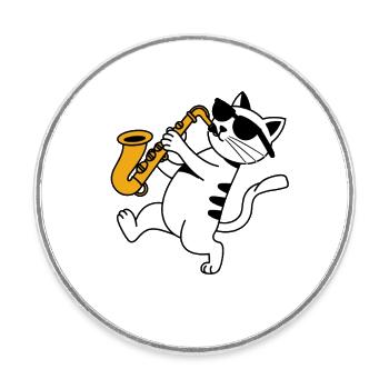 Katze Blaskapelle Saxophon Sonnebrille - Runder Kühlschrankmagnet - Weiß - Vorne