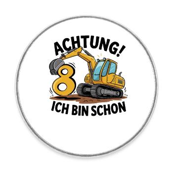 8th Birthday 8 Years Excavator Construction Vehicle Construction Site - Round  fridge magnet - white - Front