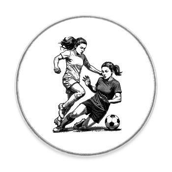 Duel on the pitch! Shirt for female footballers. - Round  fridge magnet - white - Front