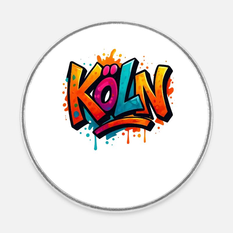 Lettrage graffiti Cologne - Magnet rond - blanc