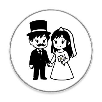 Bride and groom Couple Anime - Round  fridge magnet - white - Front