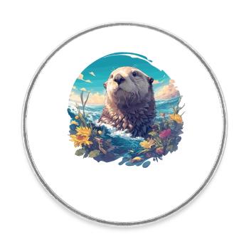 Loutre de mer - Magnet rond - blanc - Devant