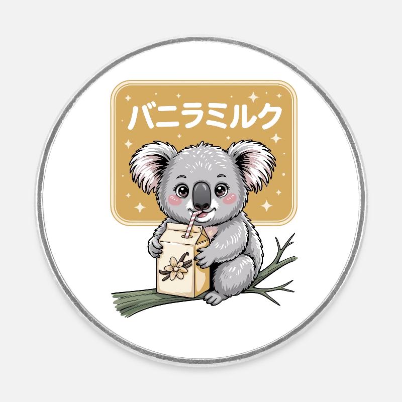 Kawaii Koala Drinking Vanilla Milk Cute Animal - Round  fridge magnet - white