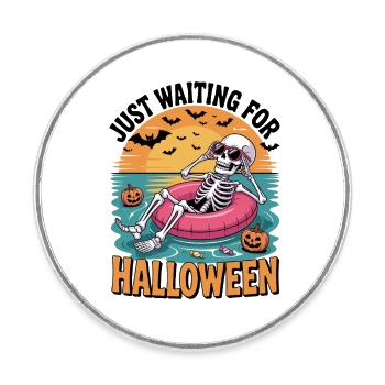 En attendant le squelette d’été d’Halloween dans la piscine - Magnet rond - blanc - Devant