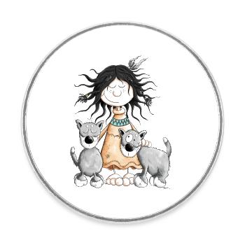 Fille indienne avec des amis de loup - Magnet rond - blanc - Devant