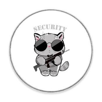 Katzen-Sicherheitsagent mit Waffe - Runder Kühlschrankmagnet - Weiß - Vorne