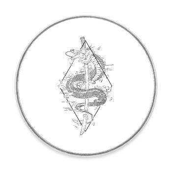 Kanji Sword Japanese Dragon Katana Japanese - Round  fridge magnet - white - Front