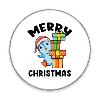 Frohe Weihnachten Pinguin Motiv - Runder Kühlschrankmagnet - Weiß - Vorne