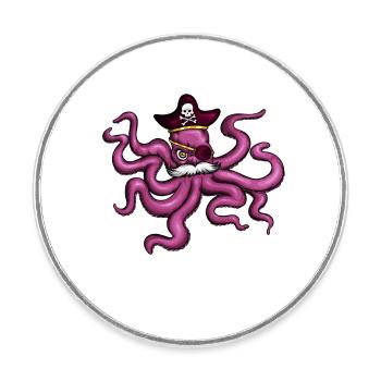 Octopus Pirate Pirate Hat Eye Patch Moustache - Round  fridge magnet - white - Front