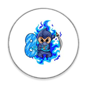 8th birthday boy 8 years old ninja - Round  fridge magnet - white - Front