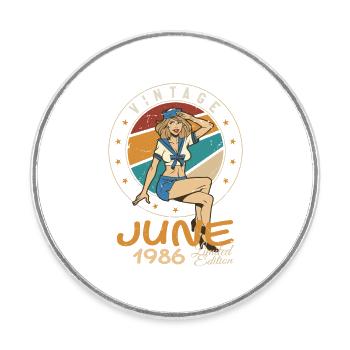 Millésime 1986 - Né En Juin 1986 - Magnet rond - blanc - Devant