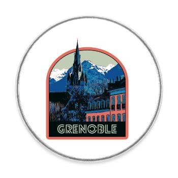 Illustration emblematic view of Grenoble - Round  fridge magnet - white - Front